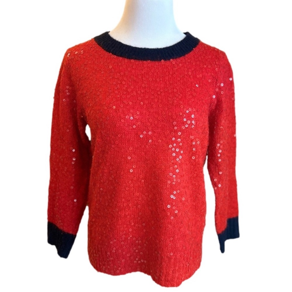 J CREW Red Scattered Sequin Pullover Sweater Mohair Wool Blend - Size XS - Picture 4 of 10